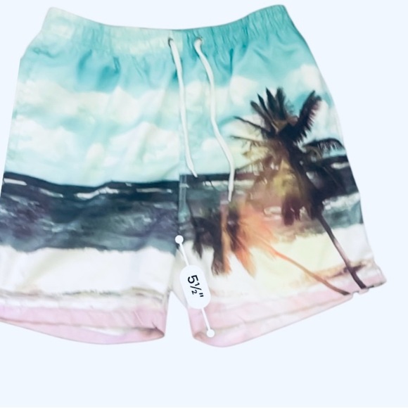 B.Split Swim Trunks Men L multicolored tropical beach print lined elastic waist - Picture 12 of 13